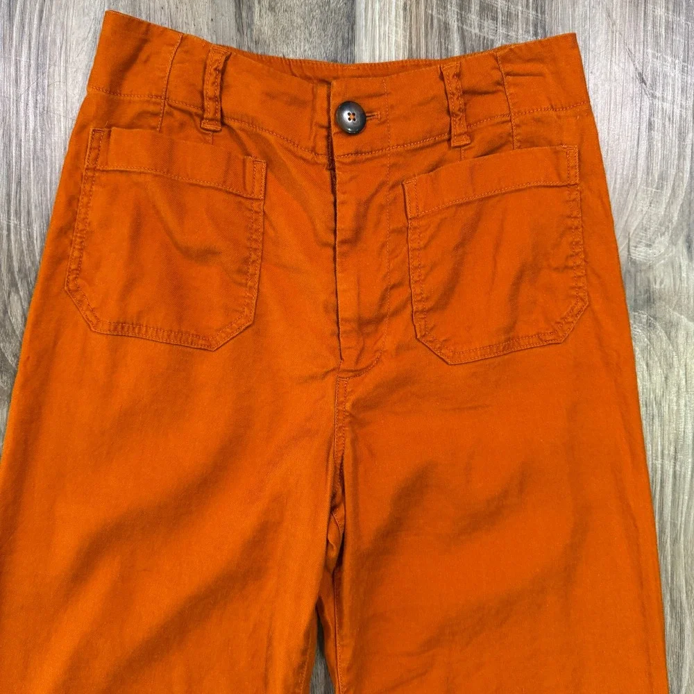 Maeve Pants Womens 4 Burnt Orange The Colette Wide Leg Linen Blend Cropped Pants - Picture 2 of 15